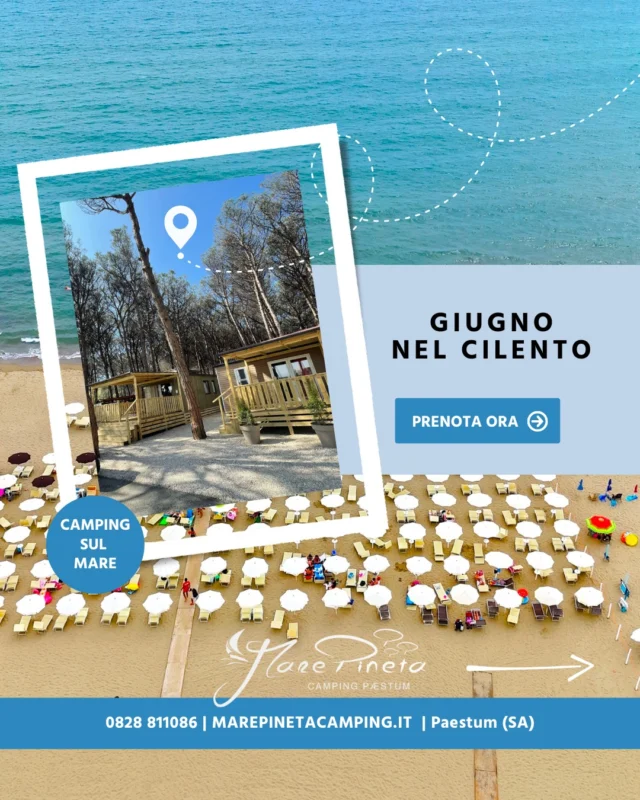Giugno nel Cilento è... mare cristallino, passeggiate al tramonto, luoghi magnifici da visitare e relax e divertimento in CAMPING!

Perché una vacanza a al Marepineta significa avere:

✅ Spiaggia privata con ombrellone per giornate di relax sotto il sole.
✅ Ristorante e bar per gustare le proposte locali.
✅ Animazione per grandi e piccini
✅ Parco giochi per bambini, così mamma e papà possono rilassars
✅ Tantissime altre sorprese per tutti i nostri ospiti

E a pochi minuti dal nostro camping, potrai raggiungere il Parco Archeologico di Paestum, il borgo di Agropoli, Castellabate e alcune delle località più belle del Cilento.

Ti aspettiamo a Paestum.

🟢Contattaci subito allo 0828 811086 per tutte info o visita il nostro sito in BIO per scoprire le migliori offerte a te dedicate.

#CampingPaestum #Cilento